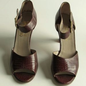 SALVATORE FERRAGAMO Croc Leather Ankle Strap Heels